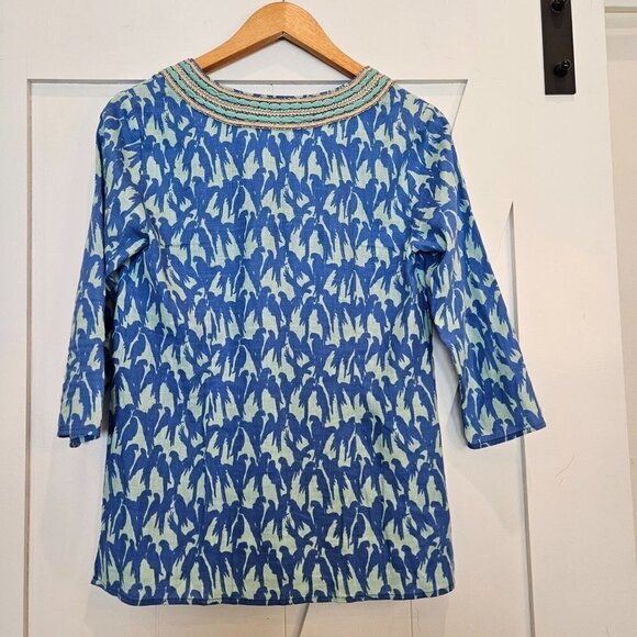 Vineyard Vines Lucaya Tunic Blue Parrot Print Linen 3/4 Sleeve Top/Blouse XS - Picture 4 of 9